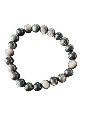 Silver Sheen Obsidian Bead Bracelet, Beaded Bracelet protection, inner strength